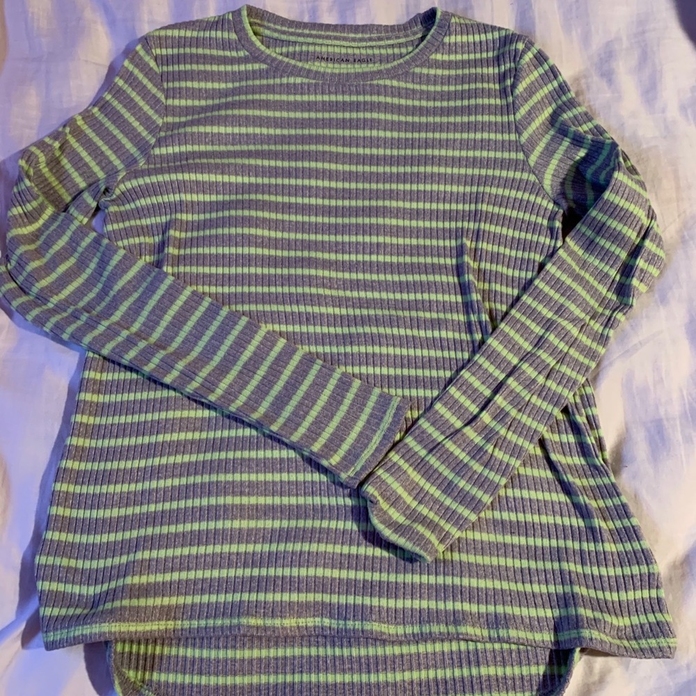 Grey and neon yellow stripped shirt